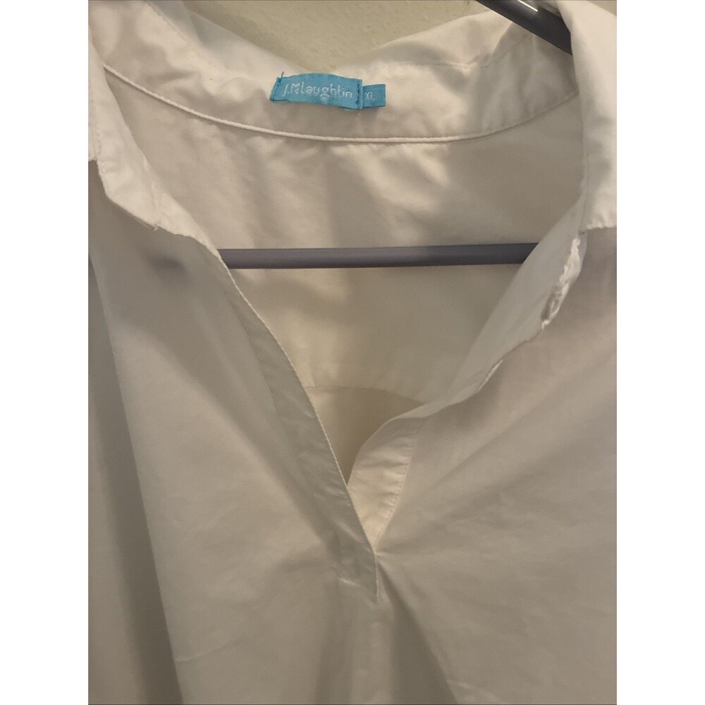 J. McLaughlin Women’s White Popover Poplin Tunic Shirt XL Long Sleeve Crisp - Picture 2 of 6